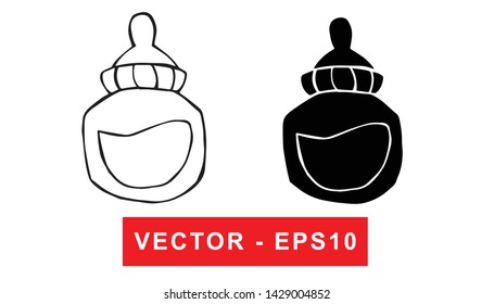 Black and White Vector Illustration of Hand Drawn Sketch of Baby Bottle Drinks Icon on Isolated Background