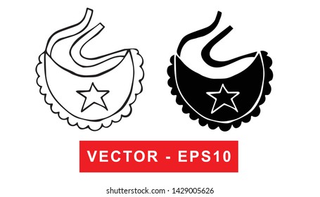 Black and White Vector Illustration of Hand Drawn Sketch of Baby Bibs Icon on Isolated Background