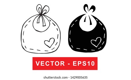 Black and White Vector Illustration of Hand Drawn Sketch of Baby Bibs Icon on Isolated Background