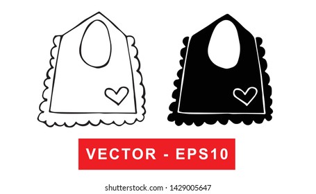 Black and White Vector Illustration of Hand Drawn Sketch of Baby Bibs Icon on Isolated Background