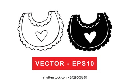 Black and White Vector Illustration of Hand Drawn Sketch of Baby Bibs Icon on Isolated Background