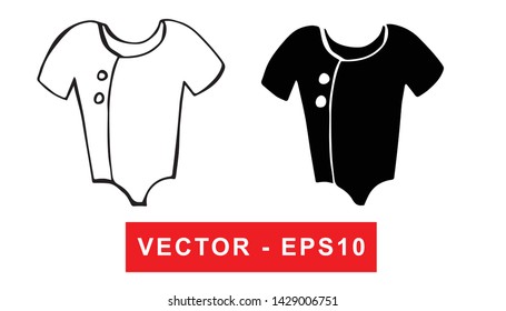 Black and White Vector Illustration of Hand Drawn Sketch of Baby Clothes Icon on Isolated Background