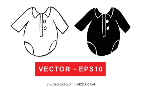 Black and White Vector Illustration of Hand Drawn Sketch of Baby Clothes Icon on Isolated Background