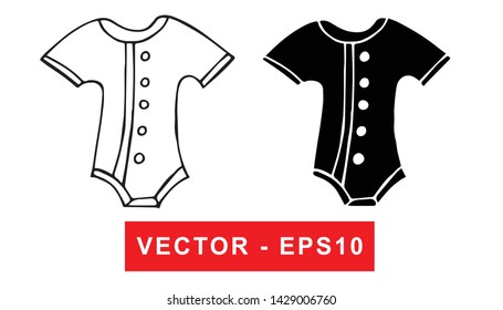 Black and White Vector Illustration of Hand Drawn Sketch of Baby Clothes Icon on Isolated Background