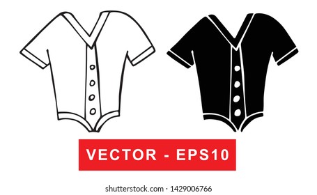 Black and White Vector Illustration of Hand Drawn Sketch of Baby Clothes Icon on Isolated Background