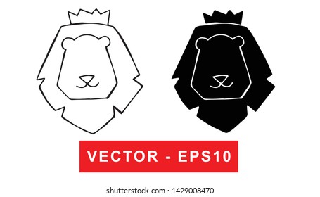 Black and White Vector Illustration of Hand Drawn Sketch of Lion Animal Icon on Isolated Background