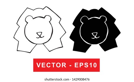 Black and White Vector Illustration of Hand Drawn Sketch of Lion Animal Icon on Isolated Background