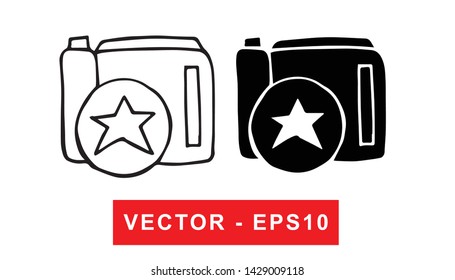 Black and White Vector Illustration of Hand Drawn Sketch of Camera Photography Icon on Isolated Background