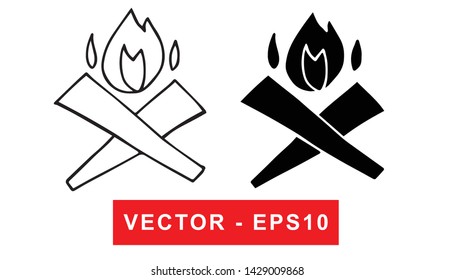 Black and White Vector Illustration of Hand Drawn Sketch of Bonfire for Camping Icon on Isolated Background
