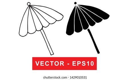 Black and White Vector Illustration of Hand Drawn Sketch of Umbrella Icon on Isolated Background