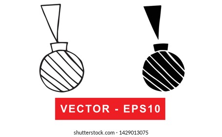 Black and White Vector Illustration of Hand Drawn Sketch of Christmas Holiday Balls Icon on Isolated Background