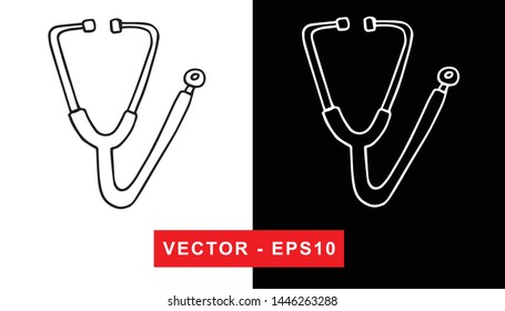 Black and White Vector Illustration of Hand Drawn Sketch of Nurse and Doctor Stethoscope for Medical, Hospital, and Health Care Icon on Isolated Background