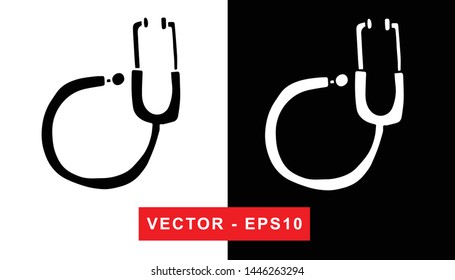 Black and White Vector Illustration of Hand Drawn Sketch of Nurse and Doctor Stethoscope for Medical, Hospital, and Health Care Icon on Isolated Background
