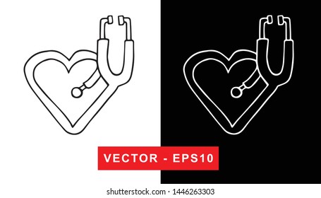 Black and White Vector Illustration of Hand Drawn Sketch of Nurse and Doctor Stethoscope for Medical, Hospital, and Health Care Icon on Isolated Background