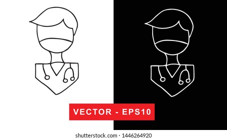 Black and White Vector Illustration of Hand Drawn Sketch of Nurse with Uniform for Medical, Hospital, and Health Care Icon on Isolated Background