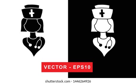 Black and White Vector Illustration of Hand Drawn Sketch of Nurse with Uniform for Medical, Hospital, and Health Care Icon on Isolated Background