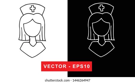 Black and White Vector Illustration of Hand Drawn Sketch of Nurse with Uniform for Medical, Hospital, and Health Care Icon on Isolated Background
