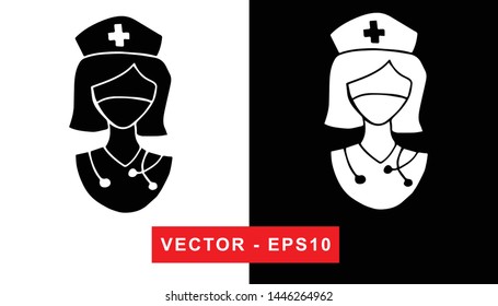 Black and White Vector Illustration of Hand Drawn Sketch of Nurse with Uniform for Medical, Hospital, and Health Care Icon on Isolated Background