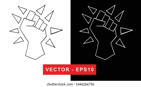 Black and White Vector Illustration of Hand Drawn Sketch of Strong Hand Power Icon on Isolated Background