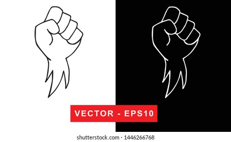 Black and White Vector Illustration of Hand Drawn Sketch of Strong Hand Power Icon on Isolated Background