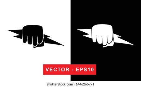 Black and White Vector Illustration of Hand Drawn Sketch of Strong Hand Power Icon on Isolated Background