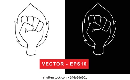Black and White Vector Illustration of Hand Drawn Sketch of Strong Hand Power Icon on Isolated Background
