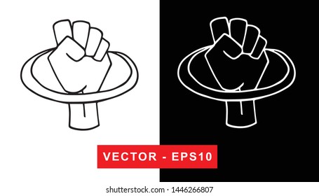 Black and White Vector Illustration of Hand Drawn Sketch of Strong Hand Power Icon on Isolated Background