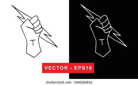 Black and White Vector Illustration of Hand Drawn Sketch of Strong Hand Power Icon on Isolated Background