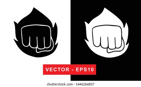 Black and White Vector Illustration of Hand Drawn Sketch of Strong Hand Power Icon on Isolated Background
