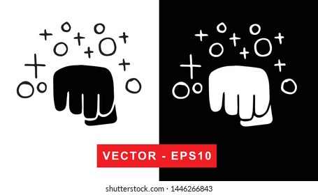 Black and White Vector Illustration of Hand Drawn Sketch of Strong Hand Power Icon on Isolated Background