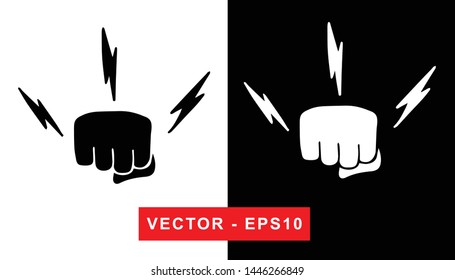 Black and White Vector Illustration of Hand Drawn Sketch of Strong Hand Power Icon on Isolated Background