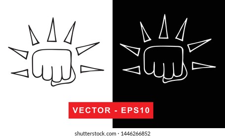 Black and White Vector Illustration of Hand Drawn Sketch of Strong Hand Power Icon on Isolated Background