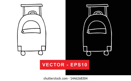 Black and White Vector Illustration of Hand Drawn Sketch of Travel Suitcase or Luggage Icon on Isolated Background