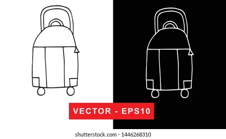 Black and White Vector Illustration of Hand Drawn Sketch of Travel Suitcase or Luggage Icon on Isolated Background