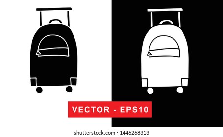 Black and White Vector Illustration of Hand Drawn Sketch of Travel Suitcase or Luggage Icon on Isolated Background