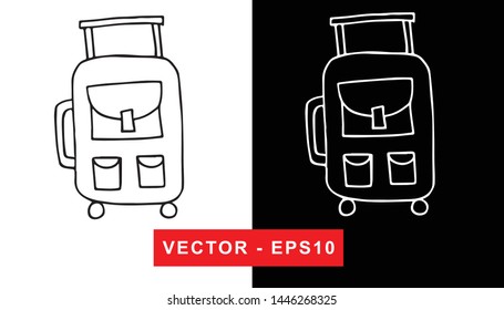 Black and White Vector Illustration of Hand Drawn Sketch of Travel Suitcase or Luggage Icon on Isolated Background