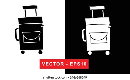 Black and White Vector Illustration of Hand Drawn Sketch of Travel Suitcase or Luggage Icon on Isolated Background