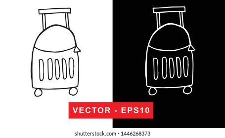 Black and White Vector Illustration of Hand Drawn Sketch of Travel Suitcase or Luggage Icon on Isolated Background