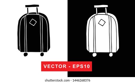 Black and White Vector Illustration of Hand Drawn Sketch of Travel Suitcase or Luggage Icon on Isolated Background