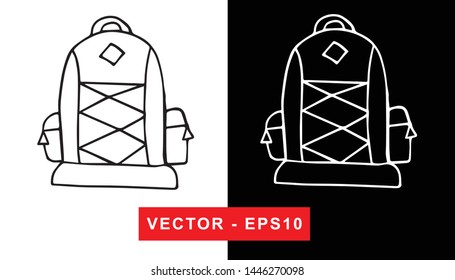 Black and White Vector Illustration of Hand Drawn Sketch of Back To School Bag Icon on Isolated Background