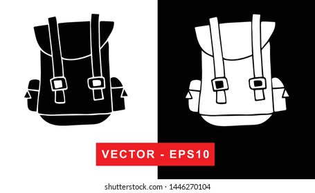 Black and White Vector Illustration of Hand Drawn Sketch of Back To School Bag Icon on Isolated Background