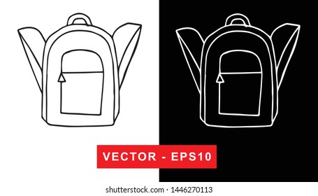 Black and White Vector Illustration of Hand Drawn Sketch of Back To School Bag Icon on Isolated Background