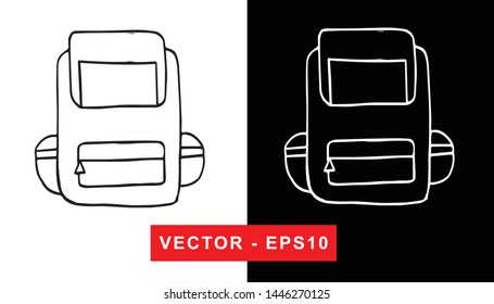 Black and White Vector Illustration of Hand Drawn Sketch of Back To School Bag Icon on Isolated Background