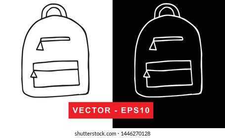 Black and White Vector Illustration of Hand Drawn Sketch of Back To School Bag Icon on Isolated Background