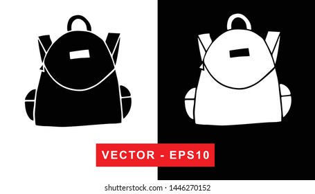 Black and White Vector Illustration of Hand Drawn Sketch of Back To School Bag Icon on Isolated Background