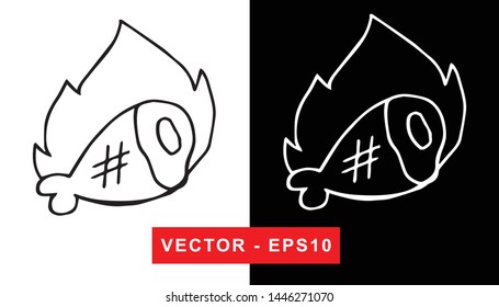 Black and White Vector Illustration of Hand Drawn Sketch of Barbecue or Grill Party Icon on Isolated Background