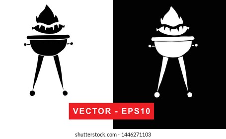 Black and White Vector Illustration of Hand Drawn Sketch of Barbecue or Grill Party Icon on Isolated Background