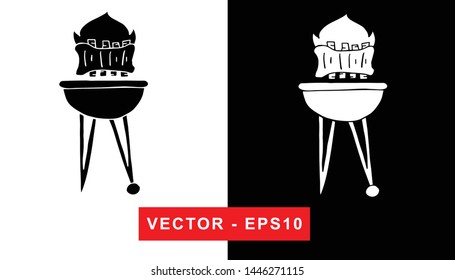 Black and White Vector Illustration of Hand Drawn Sketch of Barbecue or Grill Party Icon on Isolated Background