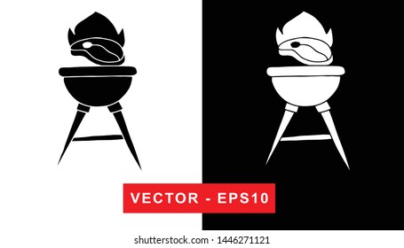 Black and White Vector Illustration of Hand Drawn Sketch of Barbecue or Grill Party Icon on Isolated Background