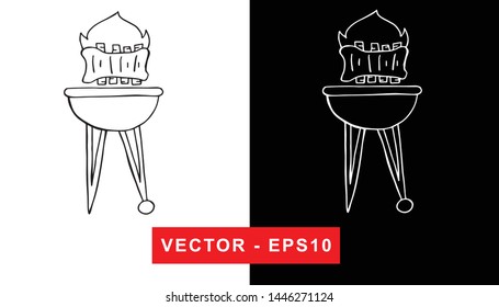 Black and White Vector Illustration of Hand Drawn Sketch of Barbecue or Grill Party Icon on Isolated Background